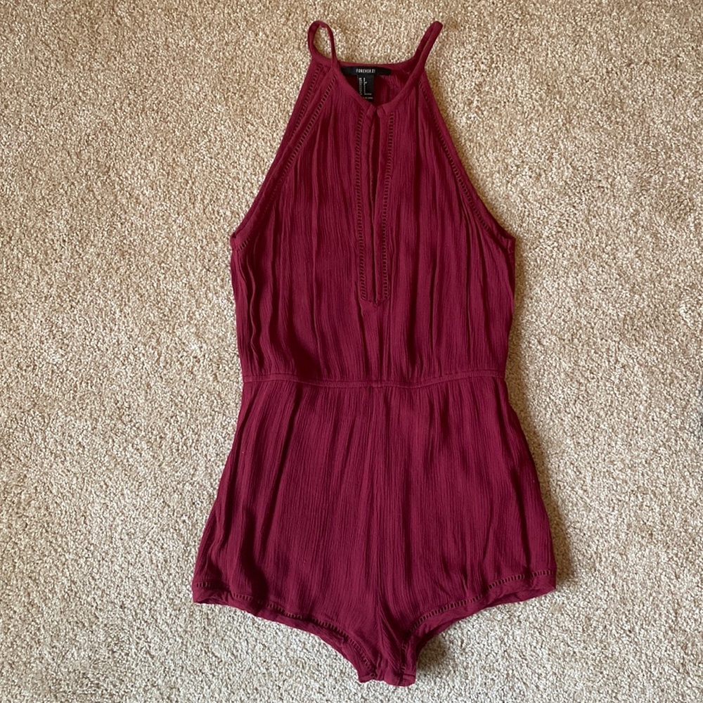 Forever 21 Maroon High Neck Romper